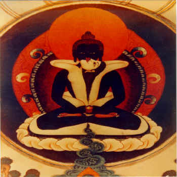 Tapiz de Padmasambhava. Donación de S.S el IV Dalai Lama para la Escuela Argentina de Tantra, 1982